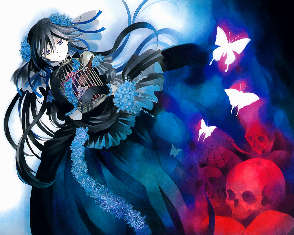Alice with Blue Roses and Skulls